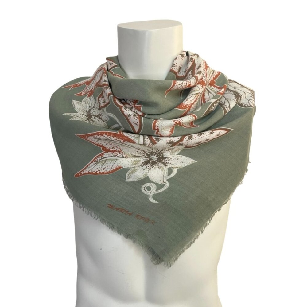 Maria Rouk Floral Scarf 🇯🇵 - Made in Japan - Sage Green & Rust